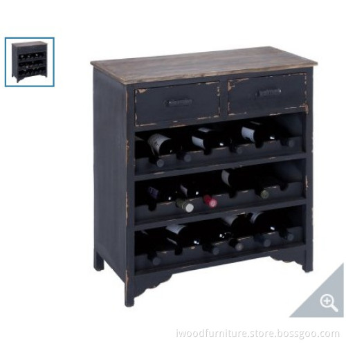 Woodland Imports Cagliari Distressed Black Wood Wine Cabinet